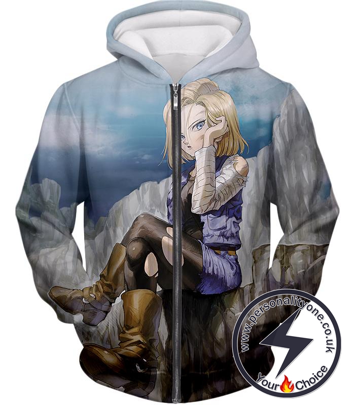 Dragon Ball Super Super Cute Android 18 Awesome Anime Graphic Zip Up Hoodie